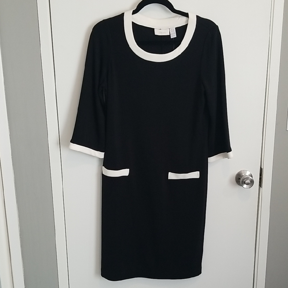 Chico's Black Ponte Dress with White Trim - NWT